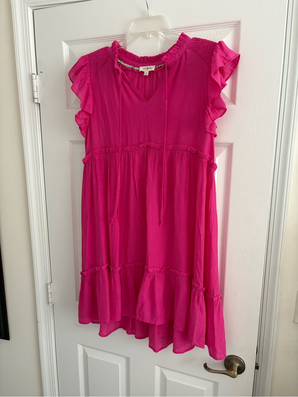 Umgee Hot Pink Ruffle Sleeve Tiered Dress